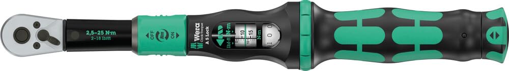 Wera 05075690001 Click-Torque Lock A 5 Drehmomentschlüssel, einstellbar, Torque Lock Funktion, Umschaltknarre, Rechtsanzug, 2,5-25 Nm, 1/4" x 2,5-25 Nm