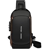 GLOOMALL Men's Crossbody Bag Fashion Chest Bags Anti Theft Sling Bag Medium Capacity PU Leather Shoulder Bag with USB Charging Port (Black Gold)
