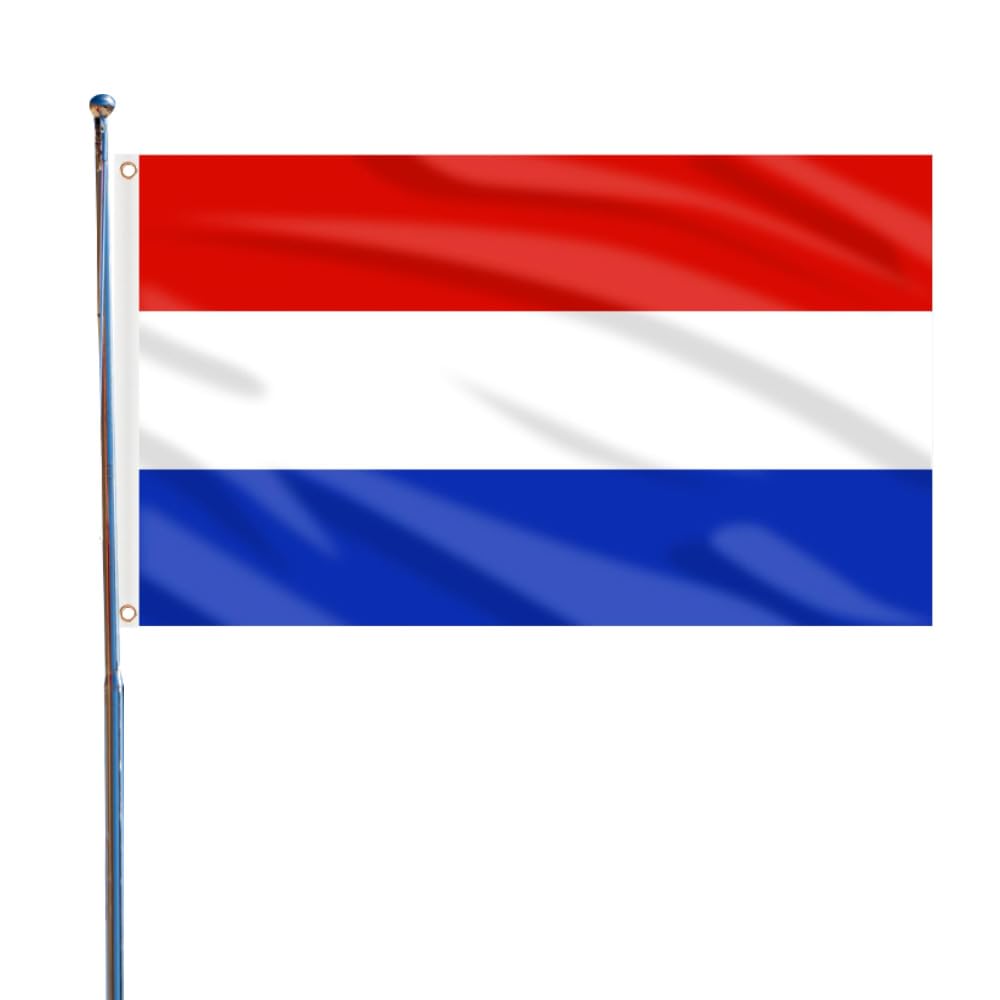 5ft x 3ft Netherlands Flag 90 * 150cm Holland National with Two Brass Grommets Large Flag of Netherlands for Festival Party Sport Events Gardens Home Indoor and Outdoor Decoration