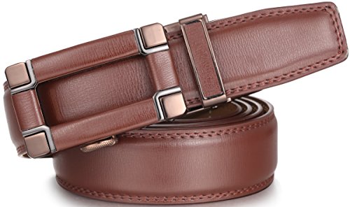 Marino Ratchet Click Belts for Men - Mens Comfort Genuine Leather Dress Belt - with Automatic Buckle, Enclosed in an Elegant Gift Box - Brown - Adjustable from 38" to 54" Waist