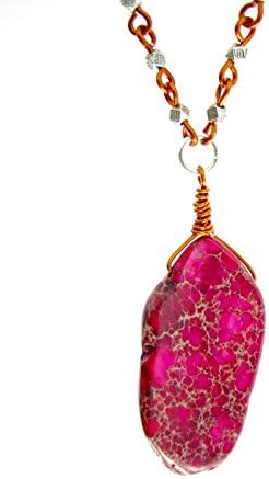 Long Bead Pendant Necklace Pink Stone Drop Jasper Semi Precious Gemstone Handcrafted Jewelry for Women