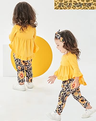 2T-3T Girls Clothes Toddler Girl Outfit Yellow Ruffle Irregular Hem Tops  Floral Leopard Pants Set for 2-3 Year