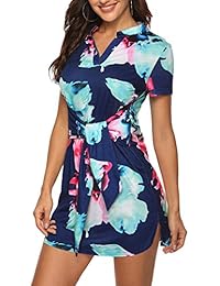 Vestido camisero con estampado floral y manga corta con cuello en V de manga corta para mujer Zattcas