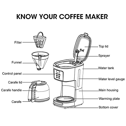 Kognita 12 Cup Coffee Maker, Programmable Small Coffee Maker with Glass