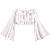 Floerns Girls Off The Shoulder Flounce Long Sleeve Ruched Blouse Crop Tops