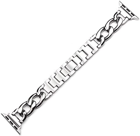 For Apple Watch Strap 38mm, AISPORTS iWatch Strap 38mm Stainless Steel Cowboy Chain Smart Watch Bands Replacement Strap Bracelet Buckle Clasp Wristband for 38mm Apple Watch Series 3/2/1 - Silver