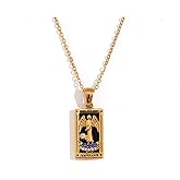 AYNN 18k Gold Plated 316L Stainless Steel Square Colorful Enamel Tarot Cards Pendant Necklace Jewelry Hypoallergenic