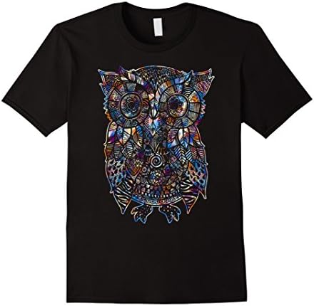 Mens Owl Shirts - Owl Geometric Colorful T shirt Large Black