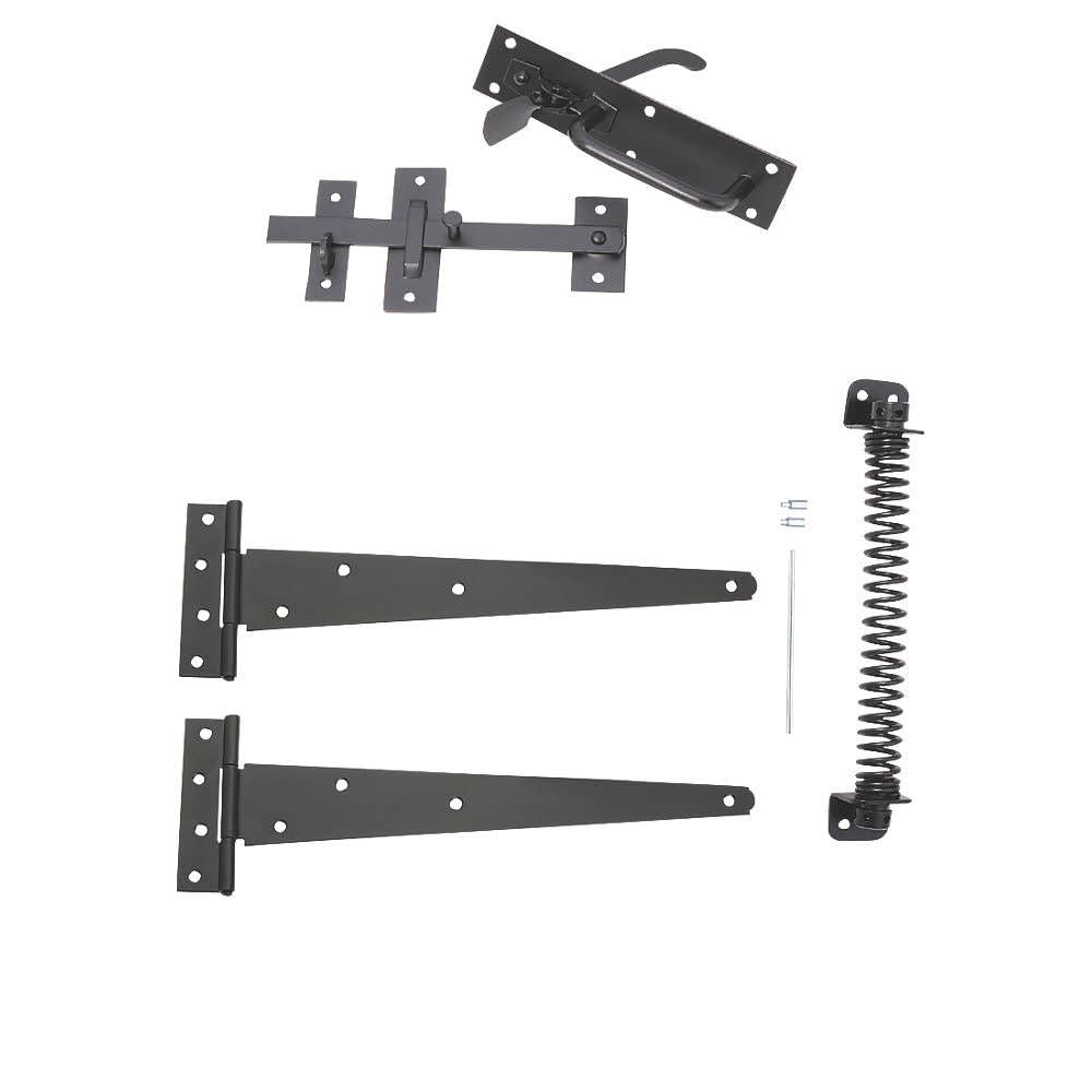 1 x Set - Suffolk Gate Latch with Hinge & Gate Closer Kit - Black Epoxy Steel