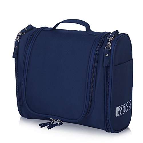 Hanging Toiletry Bag Travel Cosmetic Kit - Large Essentials Organizer - Sturdy Hook Makeup bag - Heavy Duty Waterproof for Men and Womens (Dark Blue)
