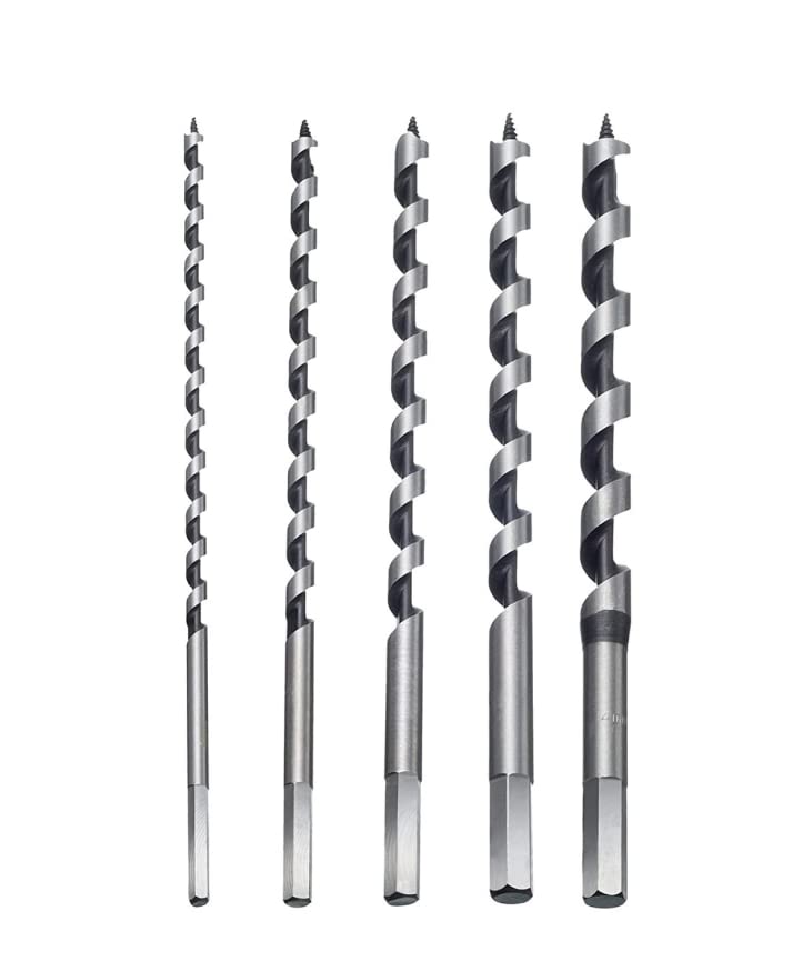 Auger Bit, Extra Long Wood Drill Bit Hex Drill Bits Set 6mm/8mm/10mm/12mm/14mm *230mm in Spiral Stainless Steel for Wood, Block Brick Tile and Plastic (5PCS)