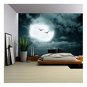 Halloween Background, Full Moon and Sky, Dark Style. - Removable Wall Mural | Self-Adhesive Large Wallpaper - 66x96 inches