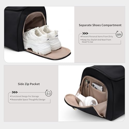 Travel Bag Convertible 2 in 1 Women's Handbag Foldable Clothes Bag Sports Bag for Business Trips and Weekend Getaways (Nero)