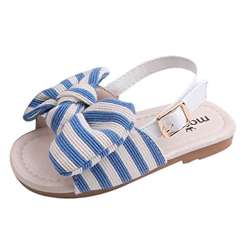 Tantisy ♣↭♣ Girls Striped Bowknot Sandals/Flat Slippers/Fashion Dual use Casual Shoes (Children/Little Kid/Big Kid) Blue