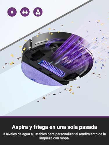 E6 Plus Robot Aspirador y Fregasuelos, 5000Pa Succión Potente, Base de Vaciado Automático 2.5L,Sistema LiDAR preciso, Control por App, Diseño Anti-enredo, Ahorrador de Espacio,Mapa Multicapa