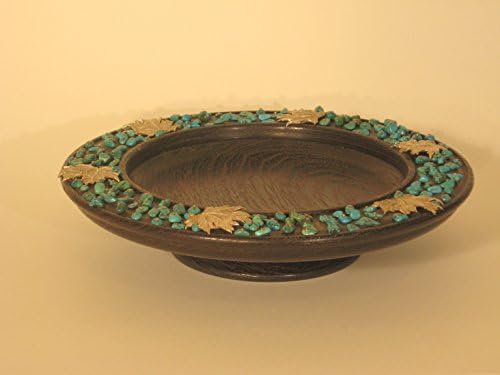 Decorative dish of wenge wood with Sterling leaves and turquoise beads