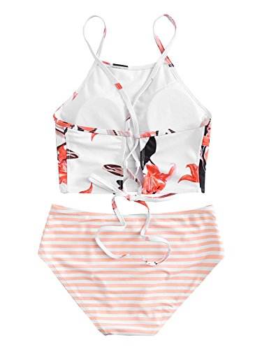 SOLYHUX Women's Floral Crop Top High Waist Padding 2PCS Bikini Set Swimsuit Multicolor L