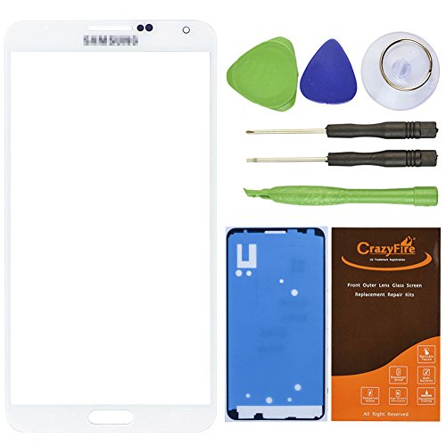 CrazyFireÂ® White New Front Outer Glass Lens Screen Replacement For Samsung Galaxy Note III Note 3 N9000 N900A N900P N900T N900V N900R4+Adhesive Tape+Tools Kit
