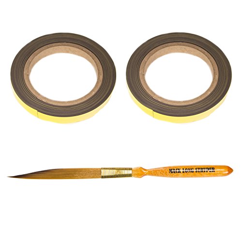 Two Rolls of Flexible and Reusable Andrew Mack Magnetic Tape Mack Mags and Long Stryper Brush 00 for Automotive Pinstriping