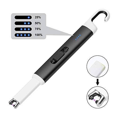 Arc Lighter USB Rechargeable Candle Lighter Flameless Electronic Lighter Windproof Plasma Long Neck Lighters with LED Battery Indicator for Candle,Fireworks,Grill,Barbecue,Stove (Black)