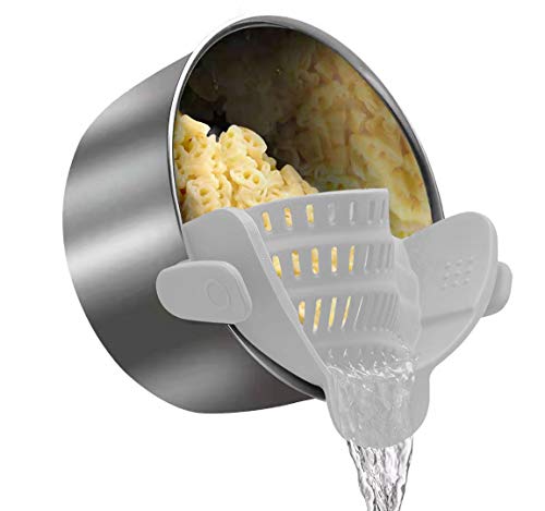 Kitchen Food Strainer, Exptolii Silicone Snaps Strain Clip On Colander, Fits all Pots and Bowls - Gray