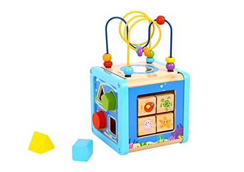 Pidoko Kids Sea Theme Activity Cube for Toddlers - Wooden Toy for 18 Months and up Boys and Girls