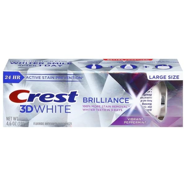 CREST 3D WHITE BRLINACE TOOTHPASTE, VIBRANT PEPPERMINT, LARGE SIZE, 4.6 OUNCE