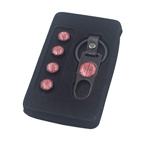 INCART-Universal-Steel-4pcs-Car-Tire-Valve-Stem-Air-Caps-Cover-1pcs-Keychain-Basketball-Cool-Classic-Fashion-Black