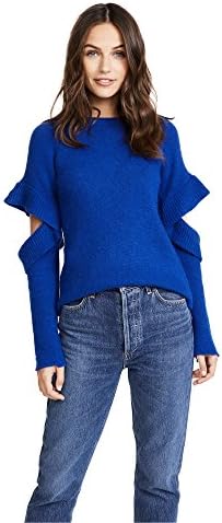endless rose Women's Sweater With Sleeve Ruffle Detail, Cobalt Blue, Small