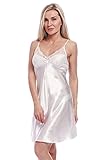 BellisMira Women’s Satin Lace Full Slip Chemise Silk Nightgown Sleepwear Ivory White, M