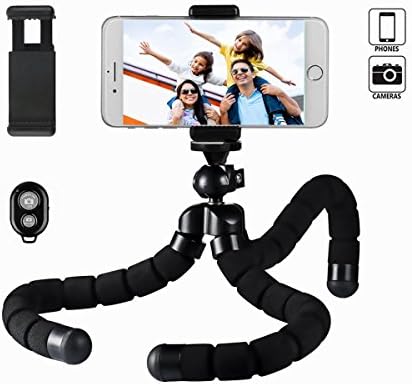 Xiner Mini Flexible Octopus Tripod with Bluetooth Remote Shutter and Universal Phone Holder for iphone Smartphone and Camera