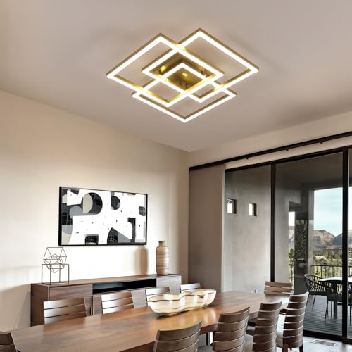 DELIPOP Modern LED Ceiling Light, 40W 4500LM Dimmable Ceiling Light, Memory Function, Gold Square LED Ceiling Light for Living Room, Bedroom, Kitchen