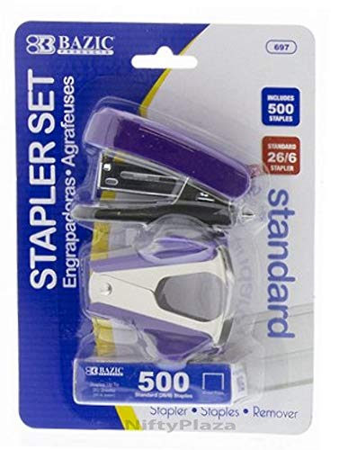 3-in-1 Mini Stapler, Staple Remover and 500 Standard (26/6) Staples - B697 (Purple)