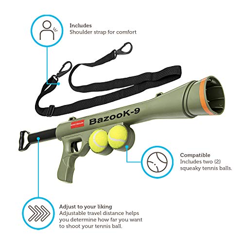 Paws & Pals BazooK9 Tennis Ball Launcher Gun with 2 Squeaky Balls