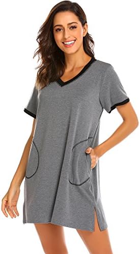 Ekouaer Nightgown,Women’s Night Dress Short Sleeve Sleepwear Full Length Sleep Shirt with Pockets Loungewear
