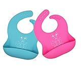 Waterproof Silicone Baby Bibs for girls and boys - rinses clean easily - by Mom n Dad Designs (blue)