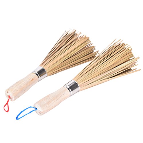2PCS Cleaning Whisk Bamboo Wok Brushes,10inch