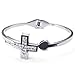 KONOV Womens Cubic Zirconia Stainless Steel Bracelet, Cross Heart Cuff Bangle, Silver