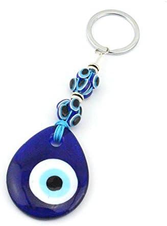 LUCKYMOJO Glass Blue Evil Eye Protection Amulet Key Chain
