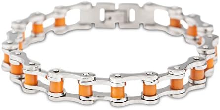 JOYEN Titanium Steel Men's Bike Chain Link Bracelet 8.66 Inches, Orange