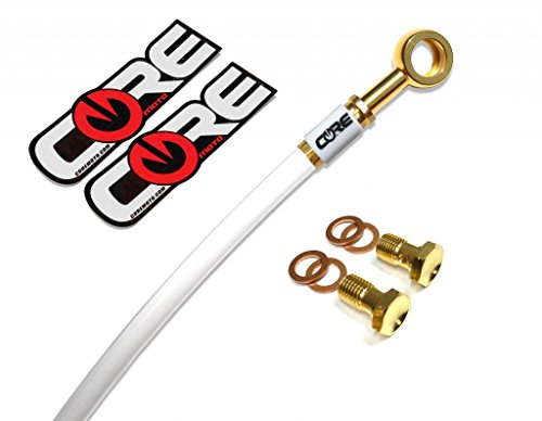 Core Moto - Aprilia RS250 1994-1997 Performance Rear Brake Line - Solid White Line 24K Gold Plated Banjos and Bolts White Logo Tags - Stock Size