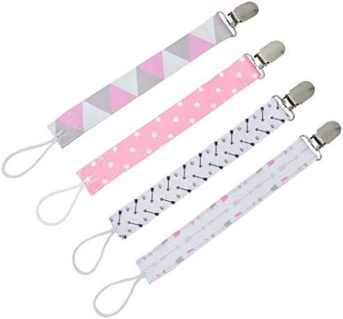 4Pcs Baby Pacifier Clip Chain Holder Nursing Teether Dummy Soother Nipple Strap Premium Quality Designs Universal Holder Leash for Boys & Girls Shower Toy Gift Set (C, 11 * 0.98" inches/28 * 2.5 cm)