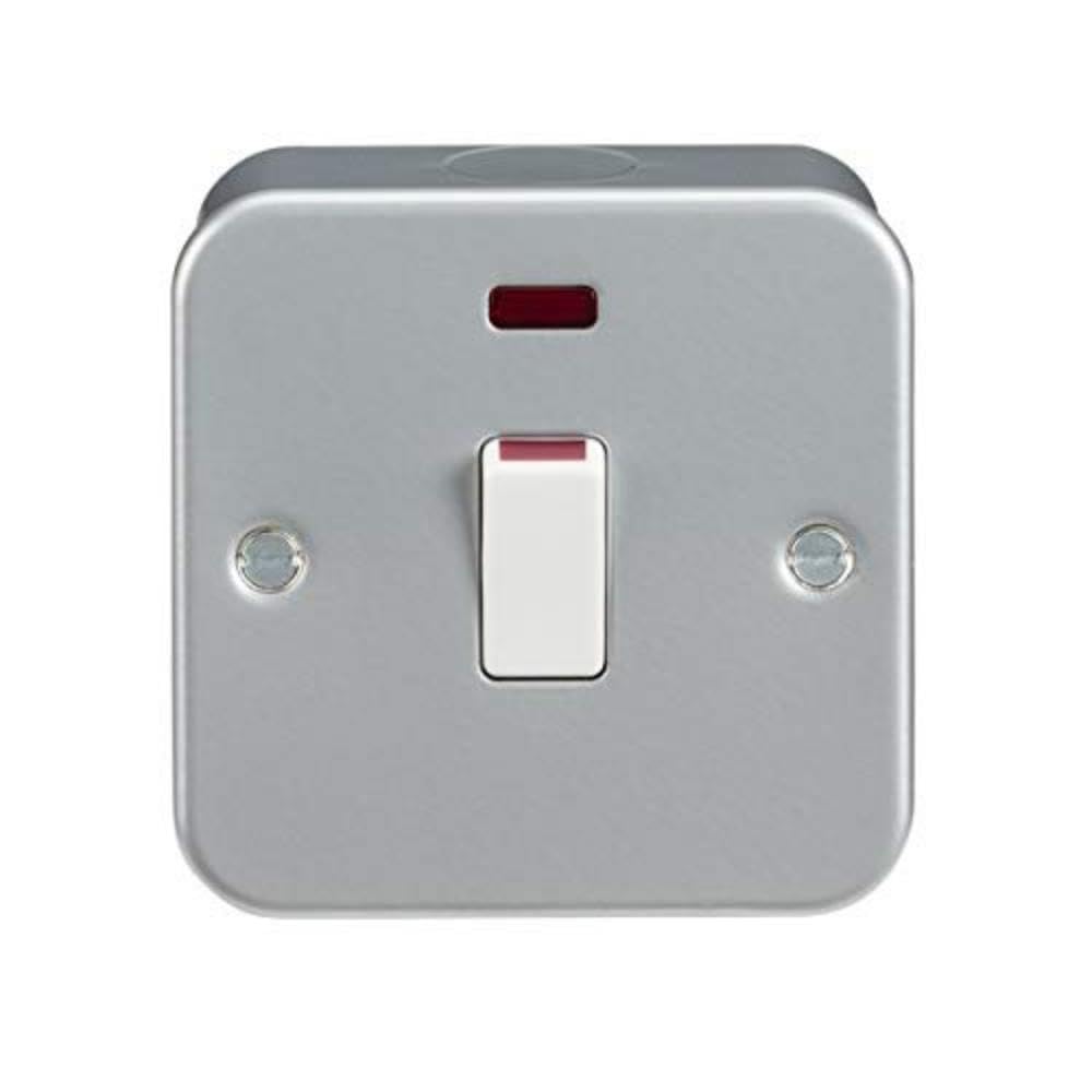 Knightsbridge M8341N Metal Clad 20A 1 Gang DP Switch with Neon, Grey, 45.0 mm*82.0 mm*82.0 mm