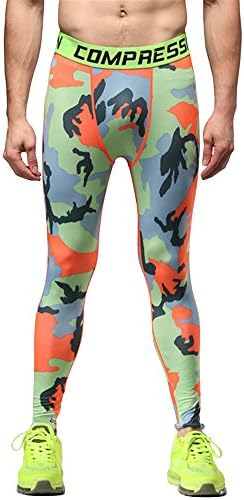 1Bests Men's Running Fitness Camo Compression Pants Gym Workout Quick Dry Thermal Baselayer Tights Leggings