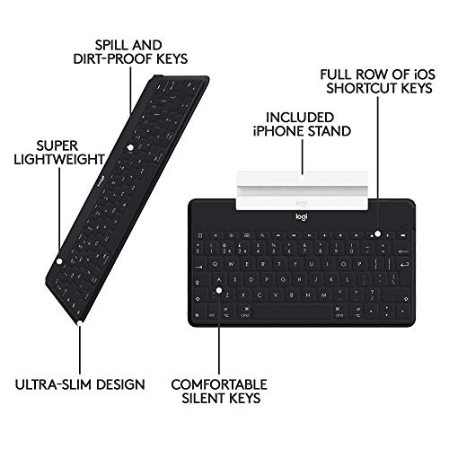 Logitech Keys-to-Go Super-Slim and Super-Light Bluetooth Keyboard for iPhone, iPad, Mac and Apple TV, Including iPad Air 5th Gen (2022) - Black