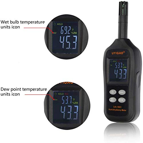 Digital Temperature and Humidity Meter Portable Hygrometer Thermometer with Ambient Temperature Dew Point Tester Wet Bulb Humidity Monitor Gauge for Daily Life Industry Agriculture