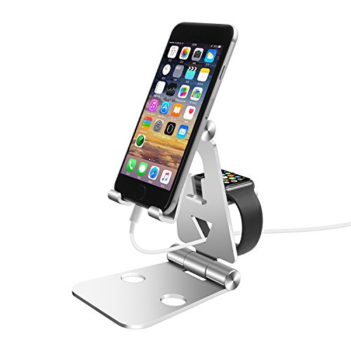 Universal Foldable Desktop cell phone stand tablet stand holder,Hunt-K aluminum apple iwatch stands charging dock cradle For all Android Smartphone,iWatch (38mm 42mm) and Tablet-Silver