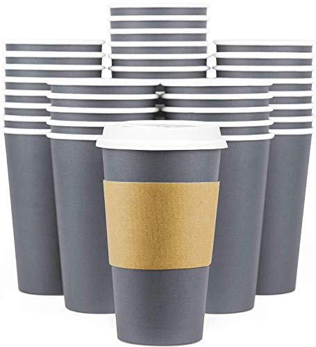 Disposable Coffee Cups With Lids - 16 oz To Go Coffee Cups (90 Set) With Sleeves and Lids Prevent Leaks. Paper Togo Hot Cup Holds Shape With Hot, Cold Drinks. Insulated to Protect Fingers from Heat!