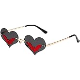 Andy's Orchids Sun Glasses, Heart-shaped Bat Sunglasses, Novel Rimless Goth Glasses for Women Men Festival Party Glasses Trendy Eyewear UV 400 Protection