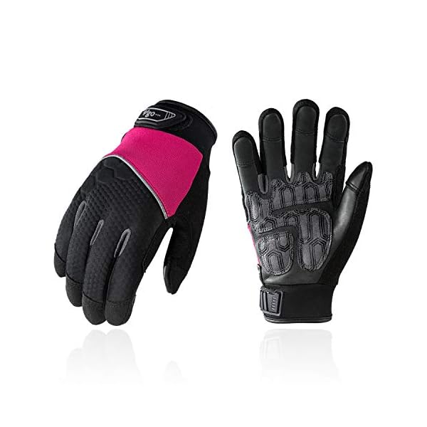 Vgo 3 Paare Mechaniker- und Arbeitshandschuhe für Damen, aus Kuhleder und Spandex mit Schaumpalmen, Toucscreen…